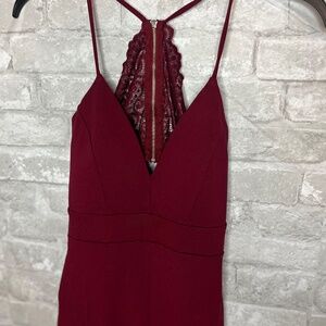 Fashion Nova Burgundy Jumpsuit – XS, Stretch Fit, Cut-Out Back